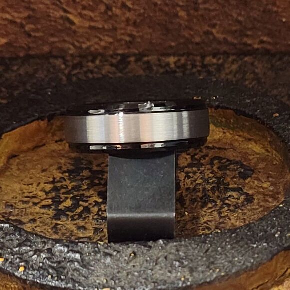Engraved Men's Real Black and silver Tungsten Wedding Ring Black and Silver Band - Picture 5 of 12